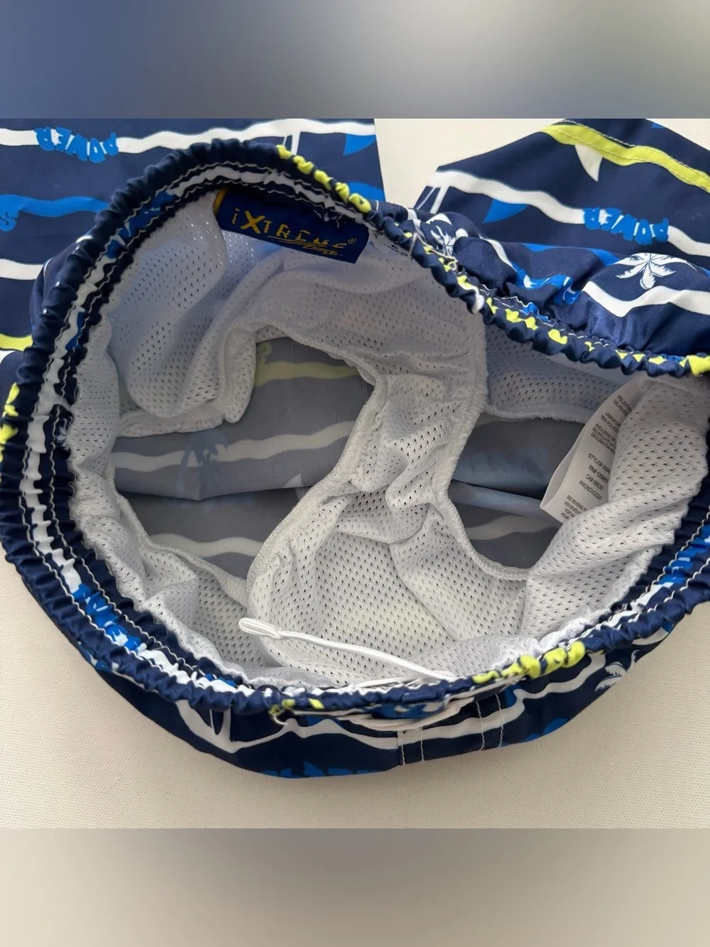 XTREME Navy Shark & Palm Print Swim Shorts with Lime Accents Size 6 Boys